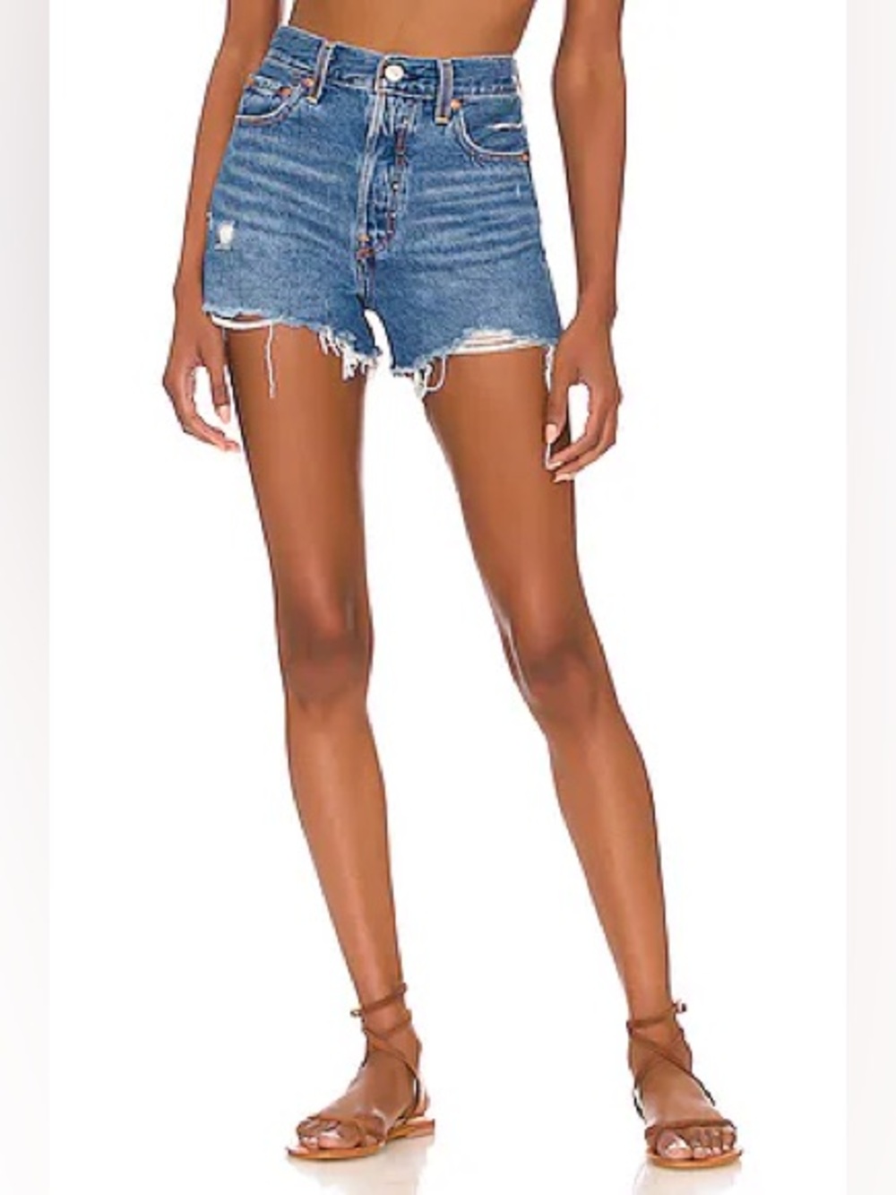 Levi's Medium Blue Distressed High-Rise Jean Shorts